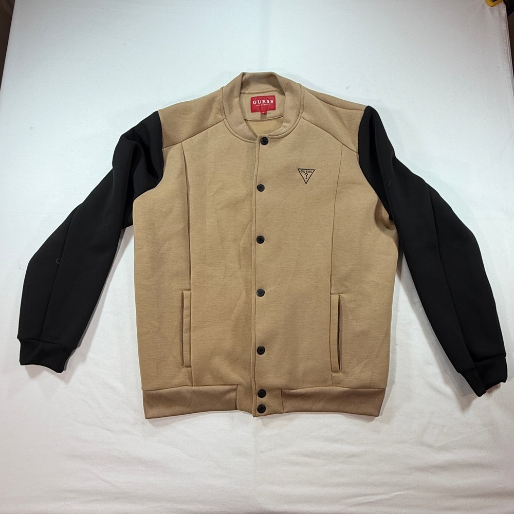 Guess Los Angeles Mens Varsity Bomber Jacket Tan Black XL X2OQ10K9K70